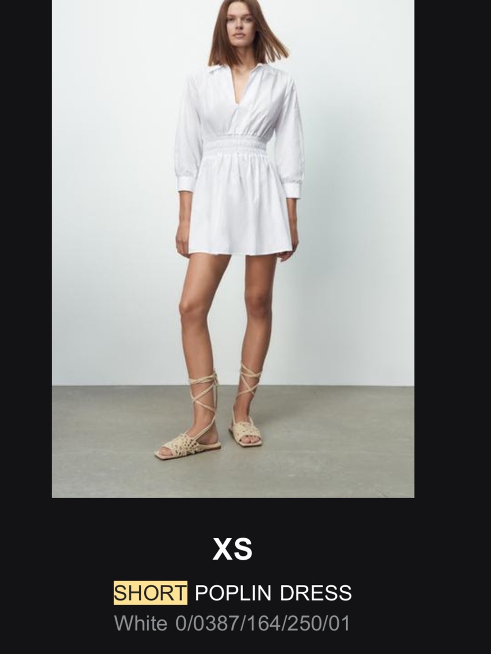 Zara White Collared Smocked-Waist Mini Dress Size XS - Picture 2 of 4
